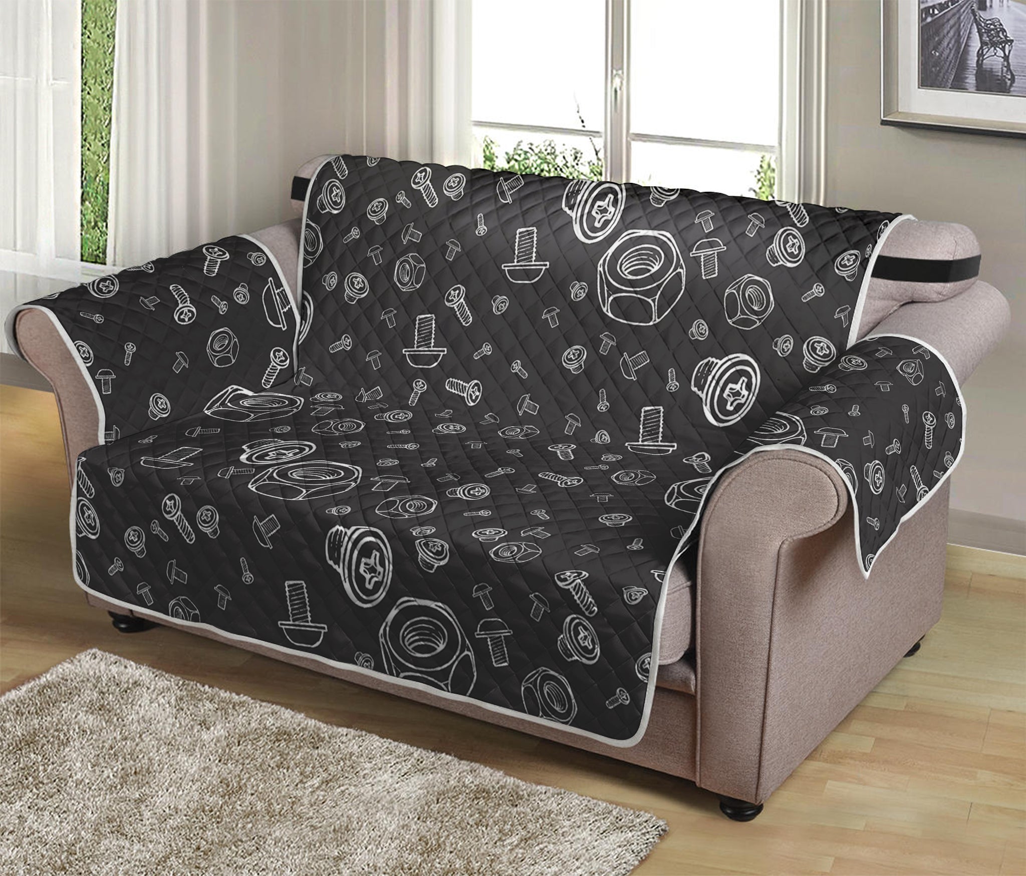 Mechanic Nuts and Bolts Pattern Print Loveseat Protector