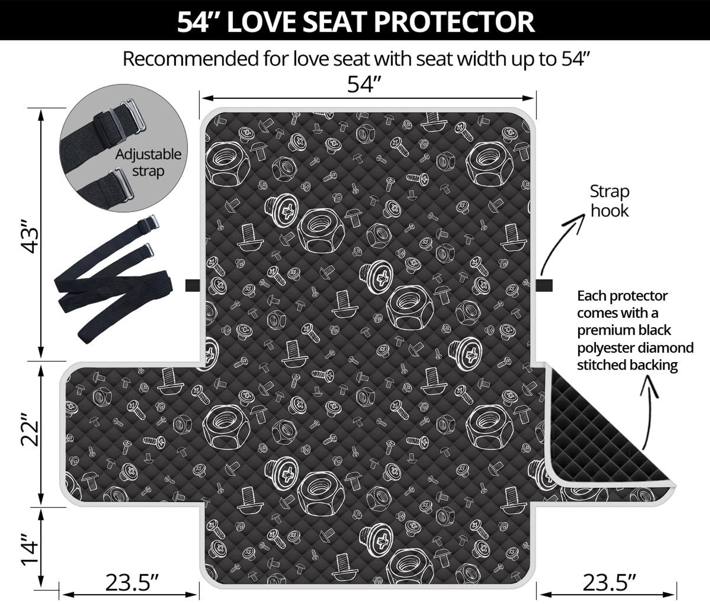 Mechanic Nuts and Bolts Pattern Print Loveseat Protector