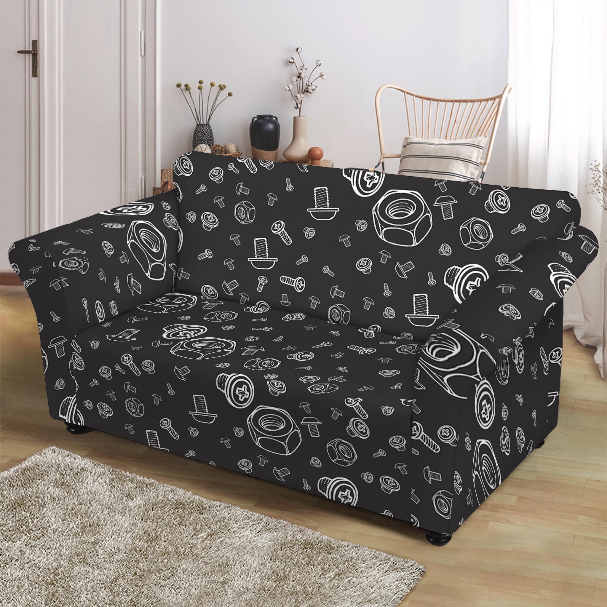 Mechanic Nuts and Bolts Pattern Print Loveseat Slipcover