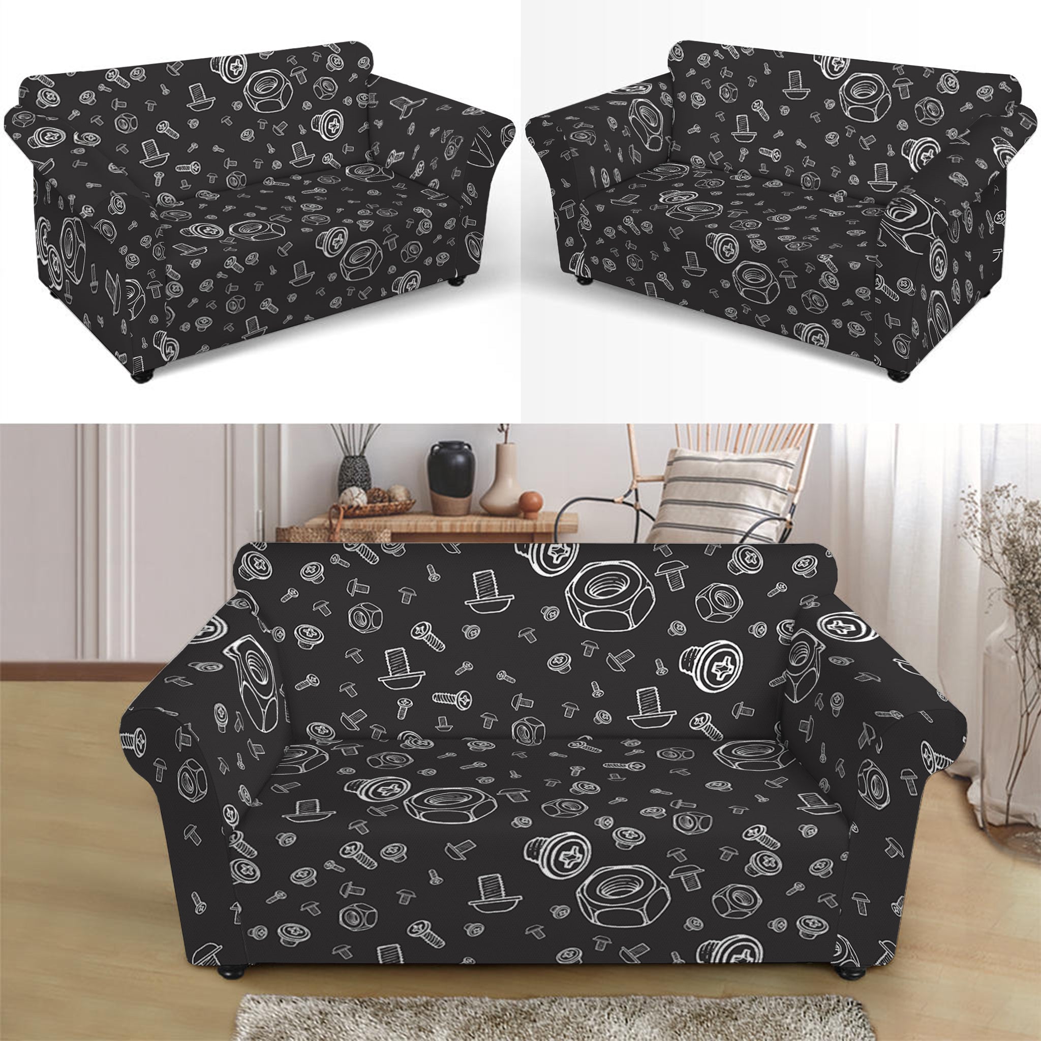 Mechanic Nuts and Bolts Pattern Print Loveseat Slipcover