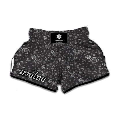 Mechanic Nuts and Bolts Pattern Print Muay Thai Boxing Shorts