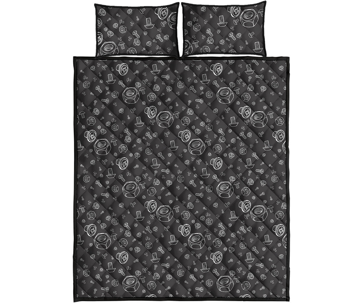 Mechanic Nuts and Bolts Pattern Print Quilt Bed Set