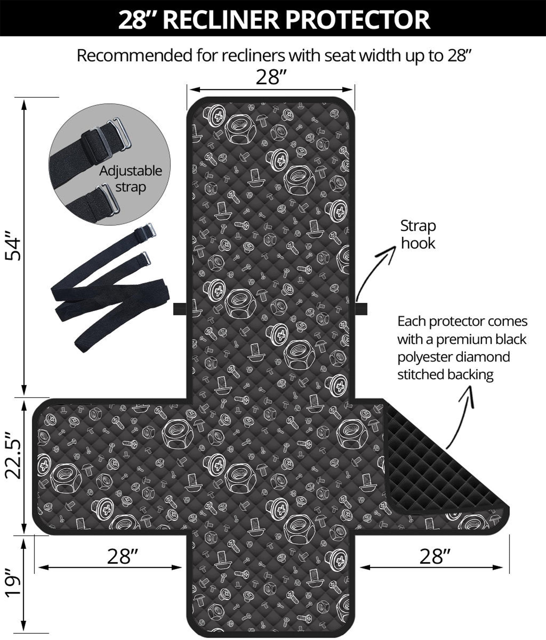 Mechanic Nuts and Bolts Pattern Print Recliner Protector