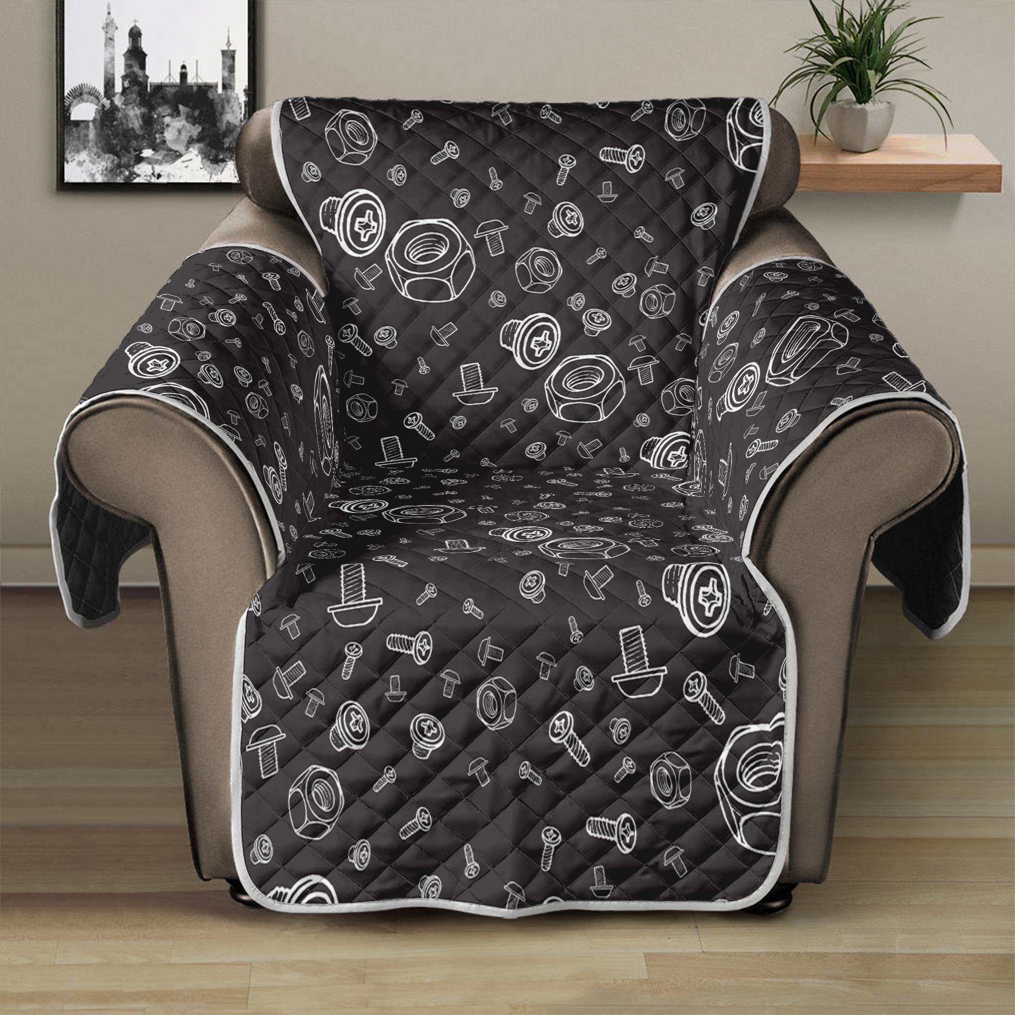 Mechanic Nuts and Bolts Pattern Print Recliner Protector