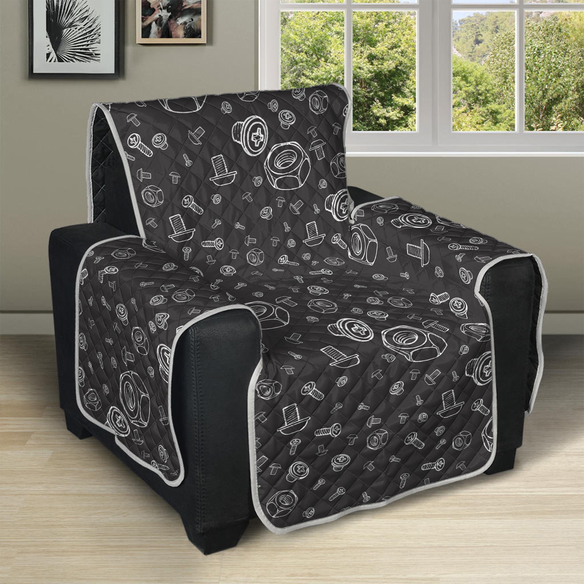 Mechanic Nuts and Bolts Pattern Print Recliner Protector