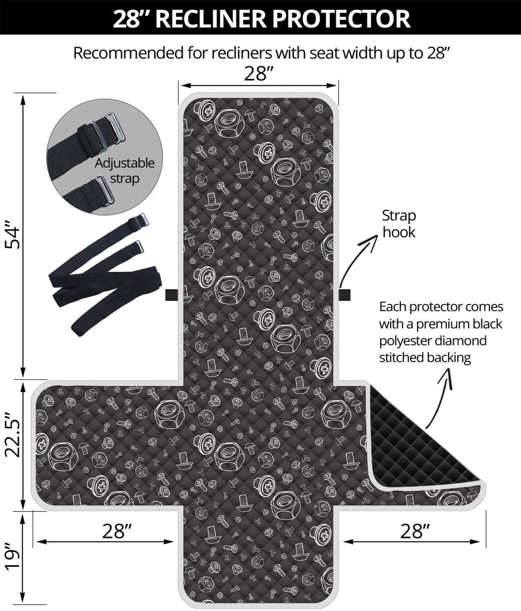 Mechanic Nuts and Bolts Pattern Print Recliner Protector