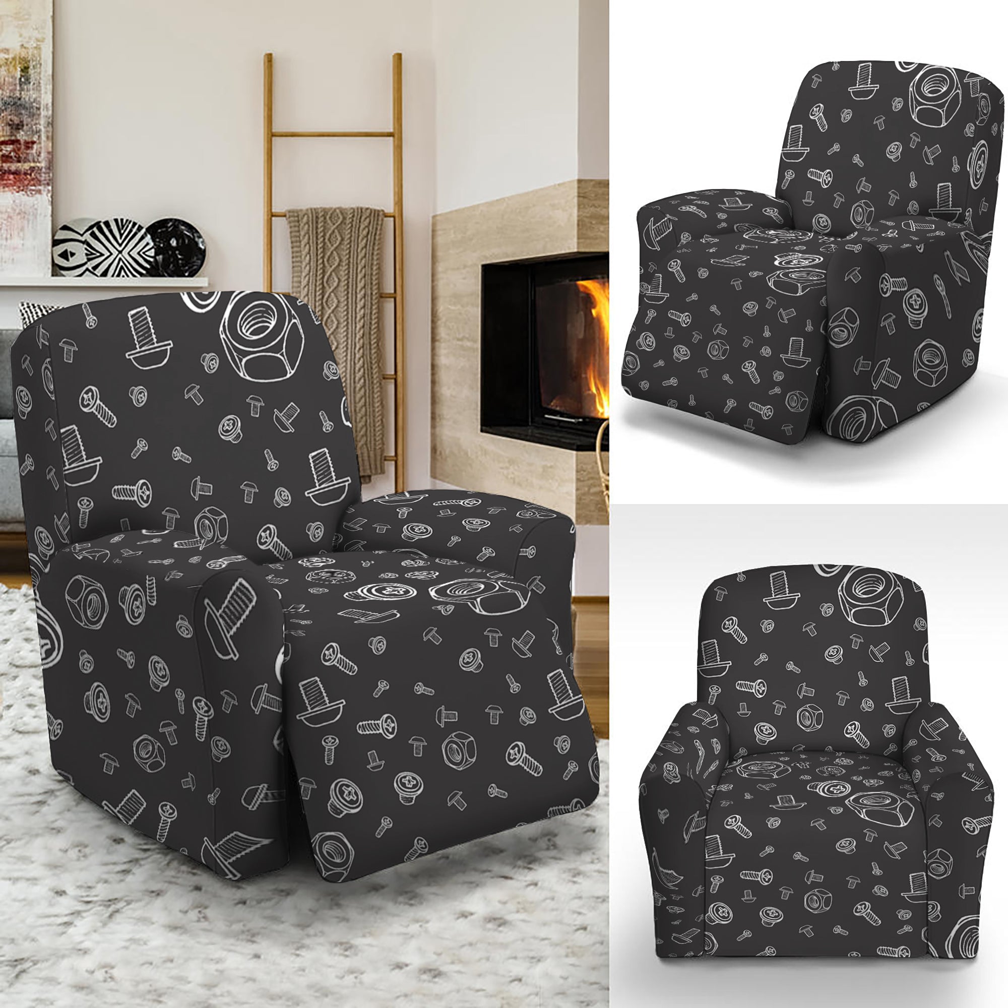 Mechanic Nuts and Bolts Pattern Print Recliner Slipcover