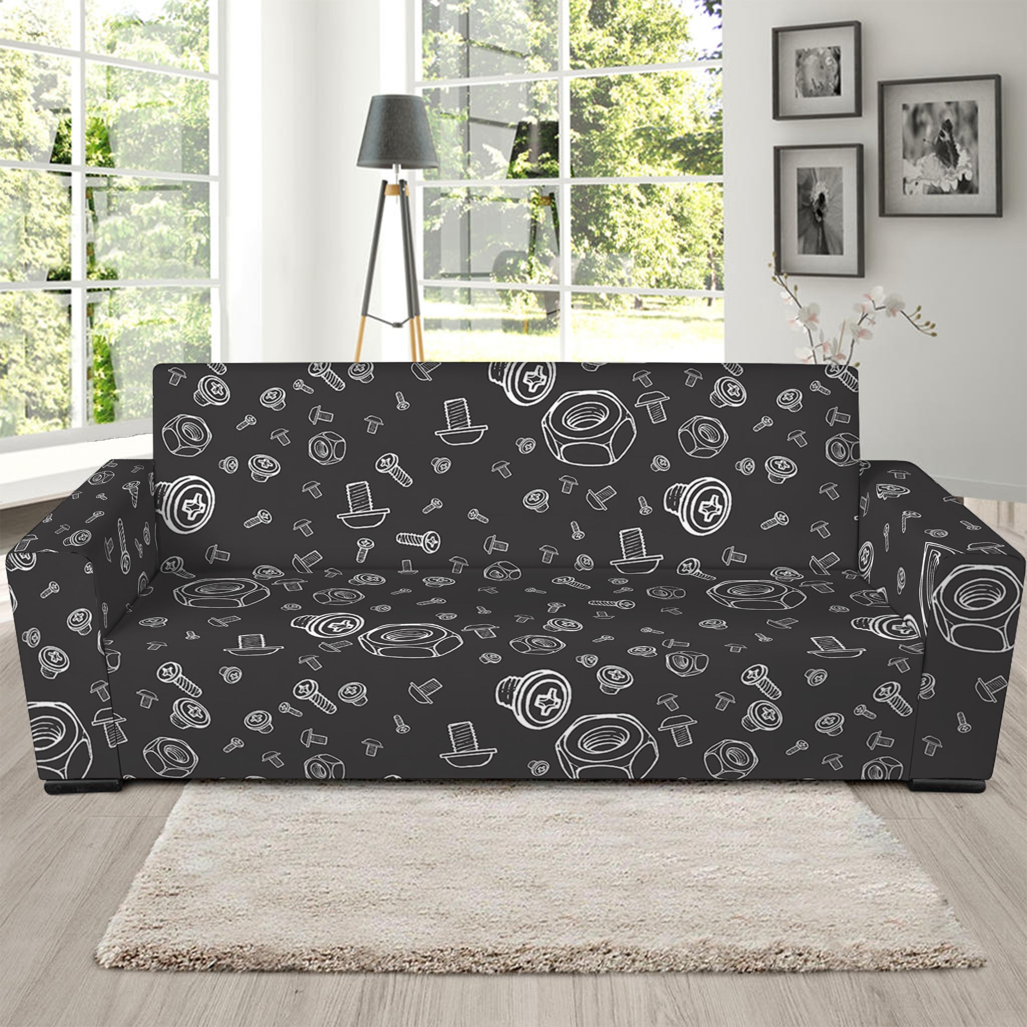 Mechanic Nuts and Bolts Pattern Print Sofa Slipcover