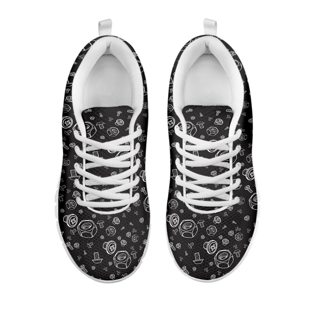 Mechanic Nuts and Bolts Pattern Print White Sneakers