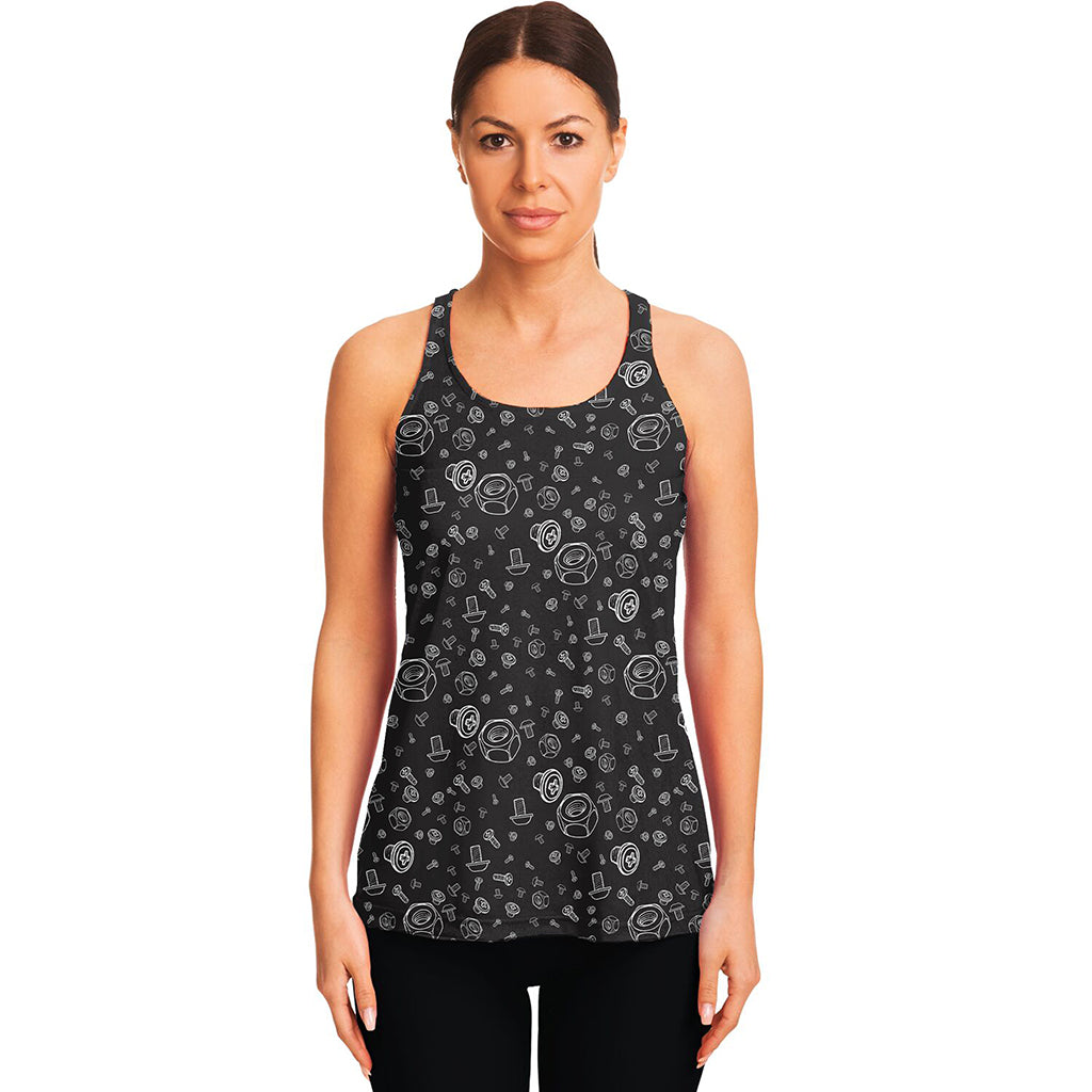 Mechanic Nuts and Bolts Pattern Print Women's Racerback Tank Top