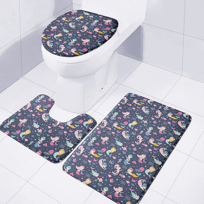 Mermaid Cartoon Pattern Print 3 Piece Bath Mat Set