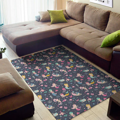 Mermaid Cartoon Pattern Print Area Rug