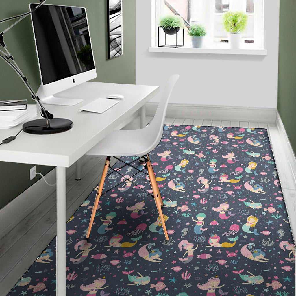 Mermaid Cartoon Pattern Print Area Rug