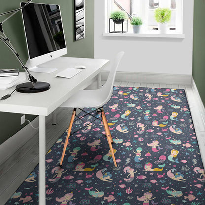 Mermaid Cartoon Pattern Print Area Rug