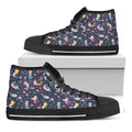 Mermaid Cartoon Pattern Print Black High Top Sneakers