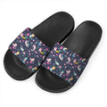 Mermaid Cartoon Pattern Print Black Slide Sandals