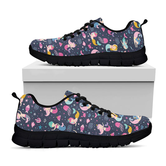 Mermaid Cartoon Pattern Print Black Sneakers