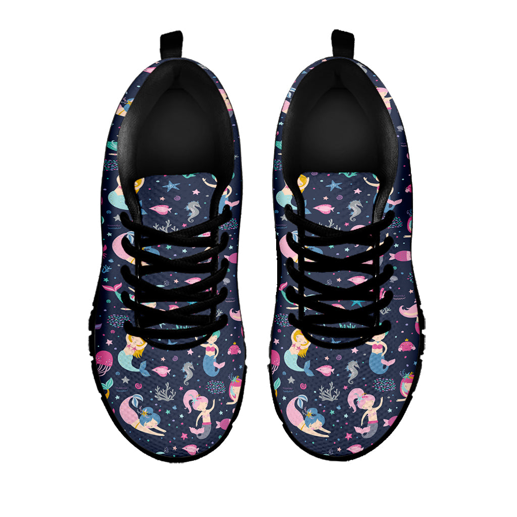 Mermaid Cartoon Pattern Print Black Sneakers