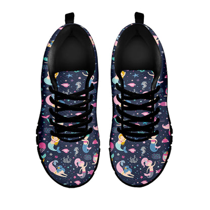 Mermaid Cartoon Pattern Print Black Sneakers