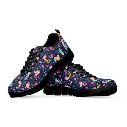 Mermaid Cartoon Pattern Print Black Sneakers