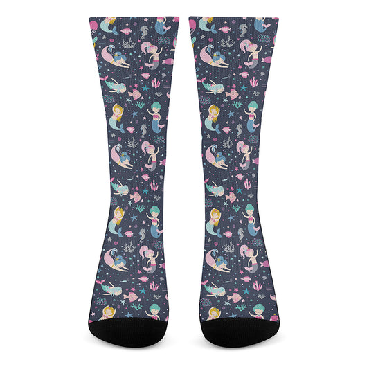 Mermaid Cartoon Pattern Print Crew Socks