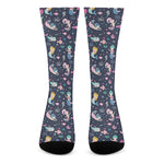 Mermaid Cartoon Pattern Print Crew Socks
