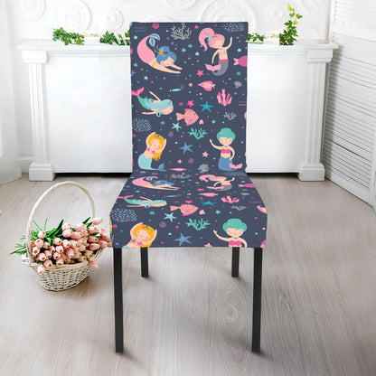 Mermaid Cartoon Pattern Print Dining Chair Slipcover