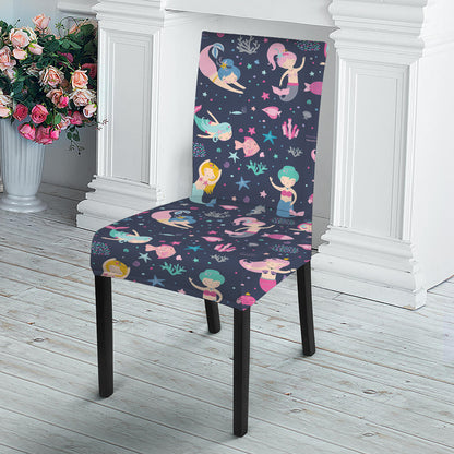 Mermaid Cartoon Pattern Print Dining Chair Slipcover