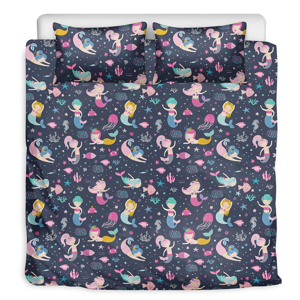 Mermaid Cartoon Pattern Print Duvet Cover Bedding Set