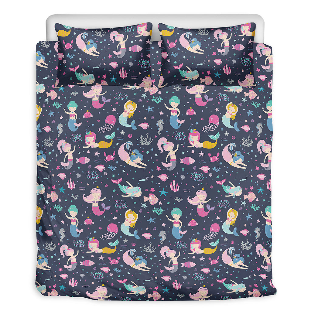 Mermaid Cartoon Pattern Print Duvet Cover Bedding Set