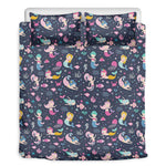 Mermaid Cartoon Pattern Print Duvet Cover Bedding Set