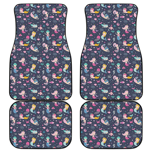 Mermaid Cartoon Pattern Print Front and Back Car Floor Mats