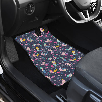 Mermaid Cartoon Pattern Print Front and Back Car Floor Mats