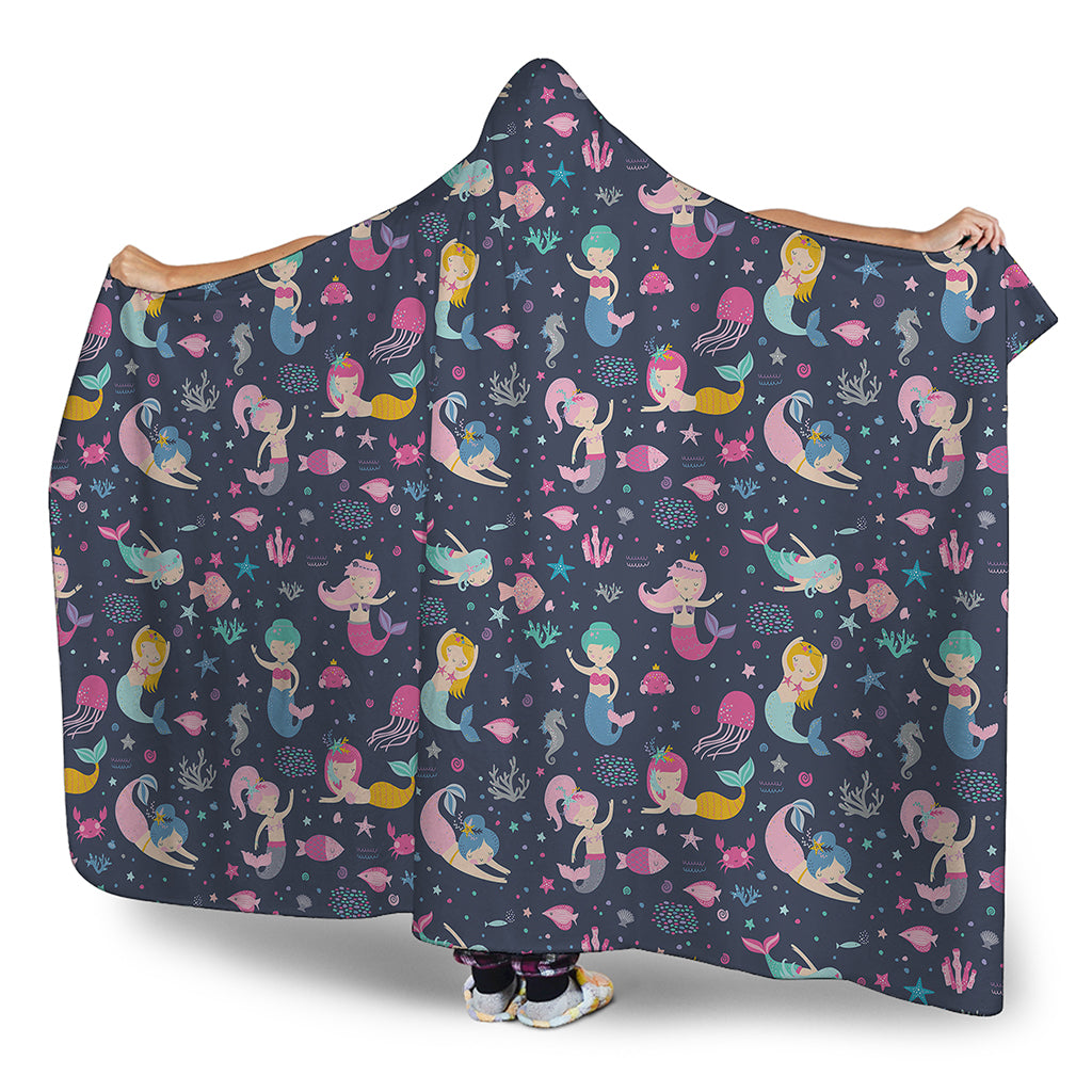 Mermaid Cartoon Pattern Print Hooded Blanket