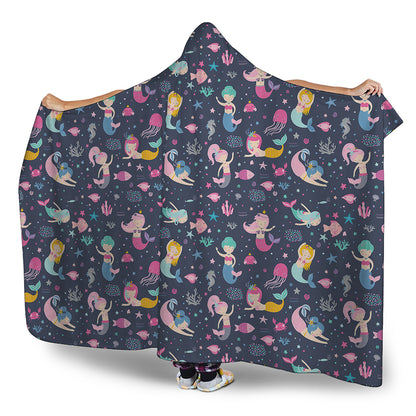 Mermaid Cartoon Pattern Print Hooded Blanket