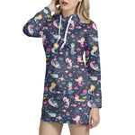 Mermaid Cartoon Pattern Print Hoodie Dress