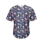 Mermaid Cartoon Pattern Print Men's Baseball Jersey