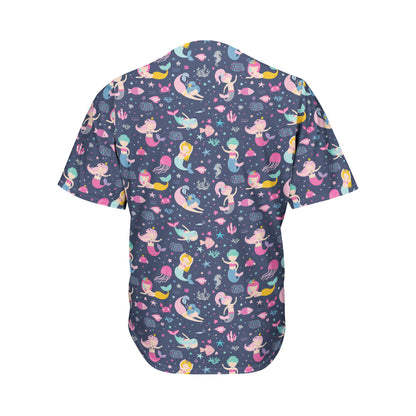 Mermaid Cartoon Pattern Print Men's Baseball Jersey