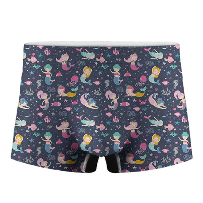 Mermaid Cartoon Pattern Print Men's Boxer Briefs