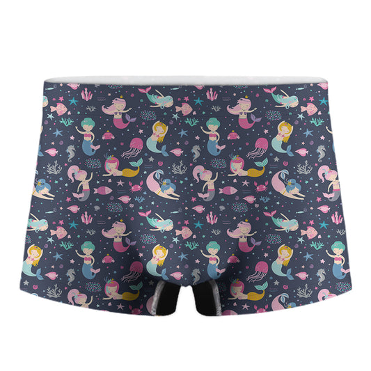 Mermaid Cartoon Pattern Print Men's Boxer Briefs