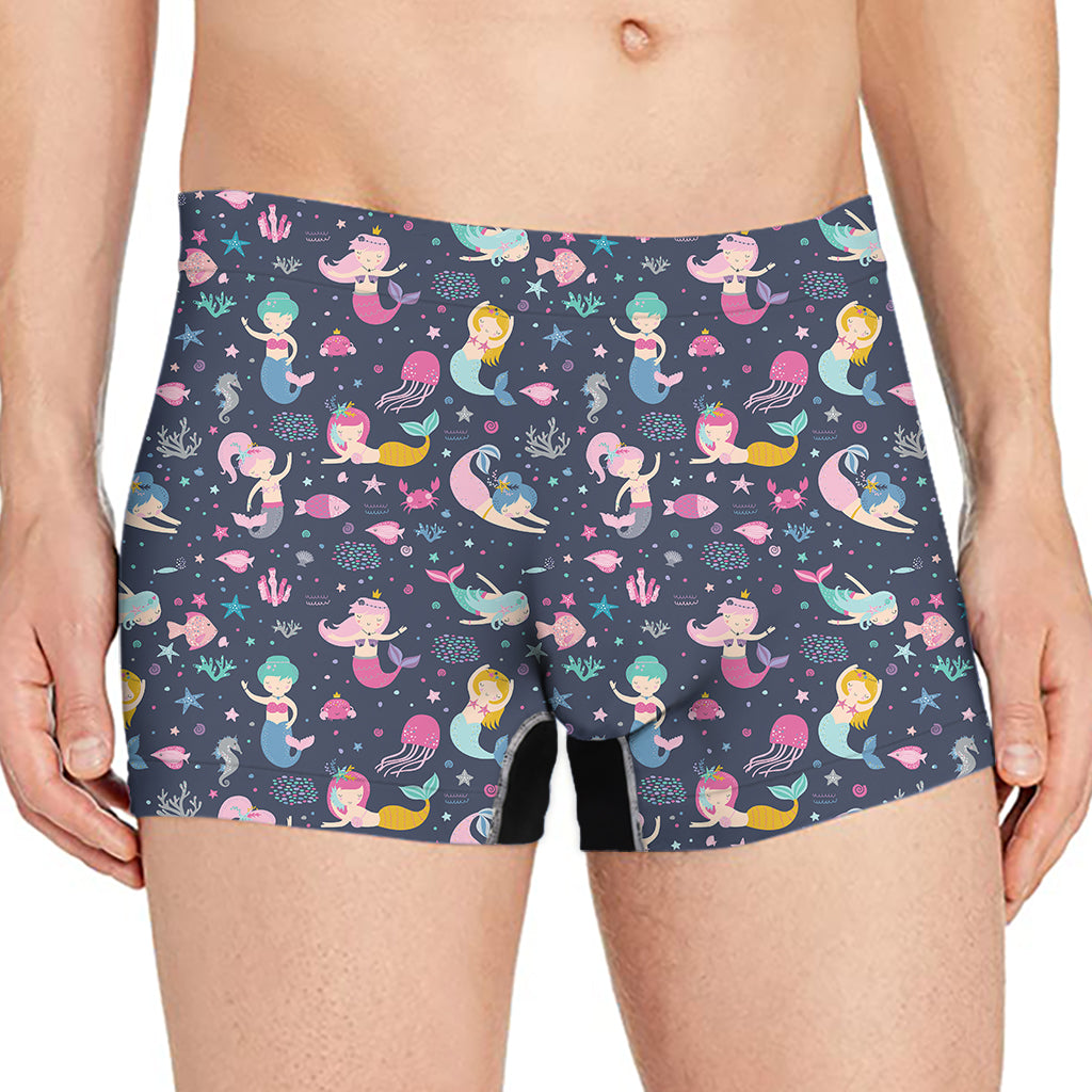 Mermaid Cartoon Pattern Print Men's Boxer Briefs