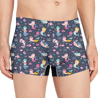 Mermaid Cartoon Pattern Print Men's Boxer Briefs