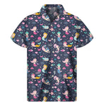 Mermaid Cartoon Pattern Print Men's Short Sleeve Shirt