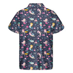 Mermaid Cartoon Pattern Print Men's Short Sleeve Shirt