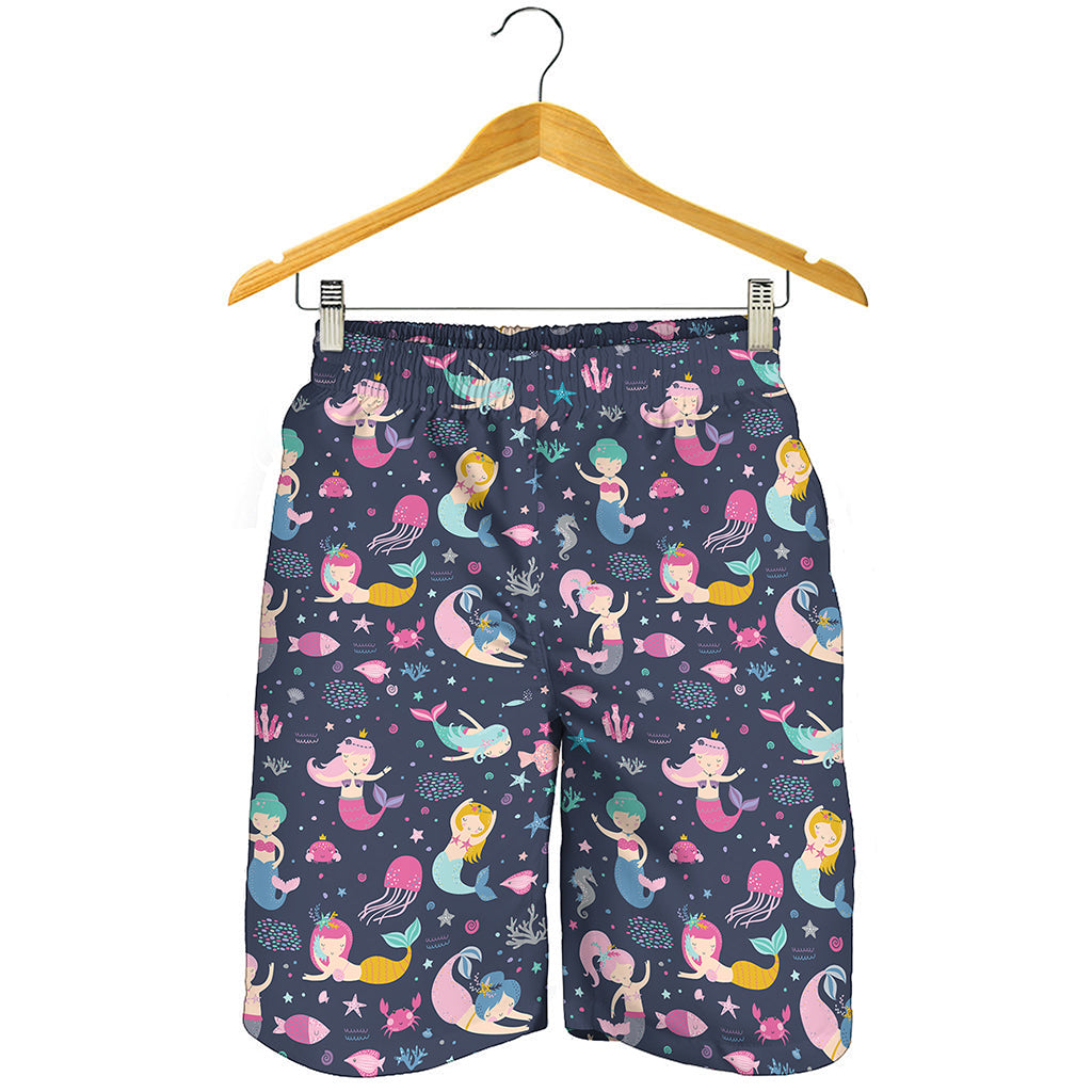 Mermaid Cartoon Pattern Print Men's Shorts