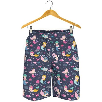 Mermaid Cartoon Pattern Print Men's Shorts
