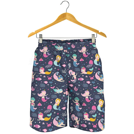 Mermaid Cartoon Pattern Print Men's Shorts