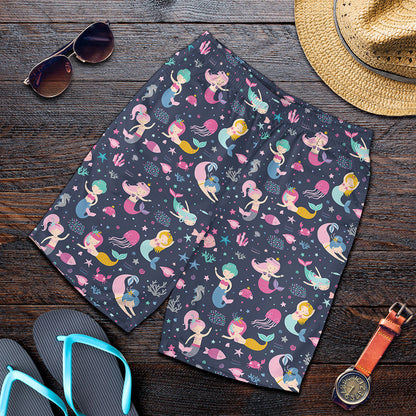 Mermaid Cartoon Pattern Print Men's Shorts