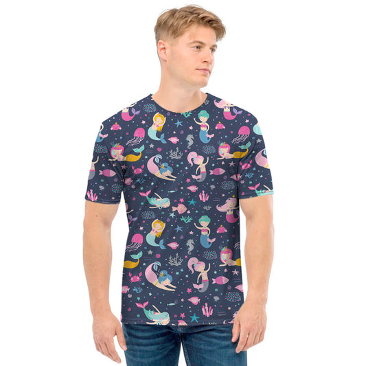 Mermaid Cartoon Pattern Print Men's T-Shirt