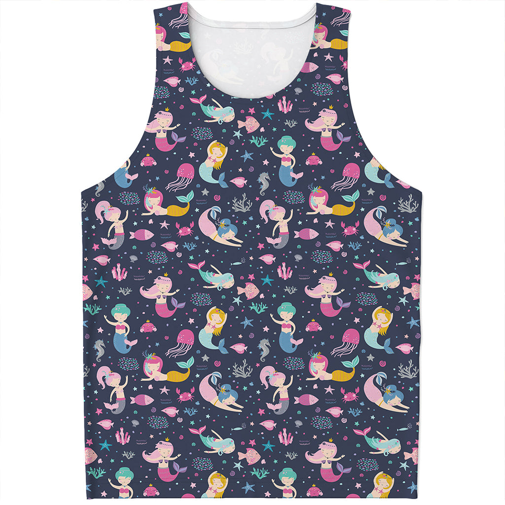 Mermaid Cartoon Pattern Print Men's Tank Top